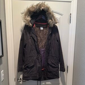 GAP Dark Grey Parka with Faux Fur Trim